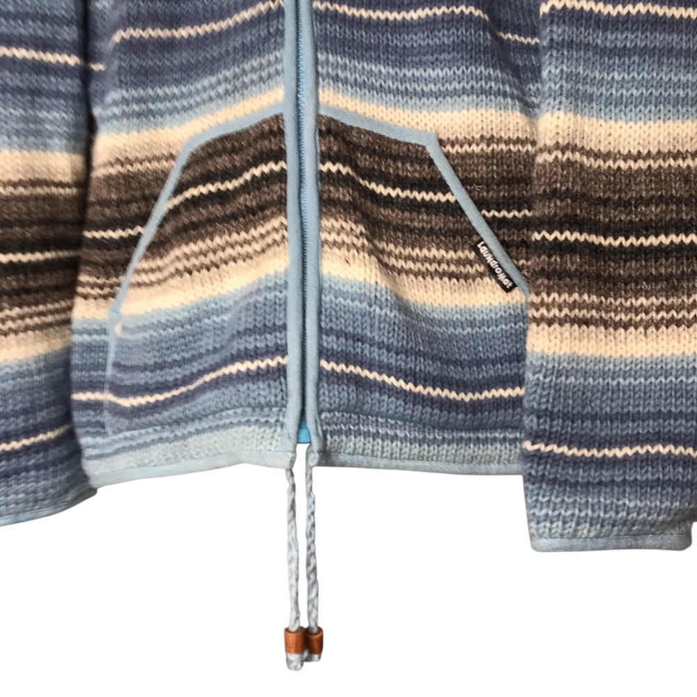 Laundromat Striped Blue Brown Cream Full Zip Wool Sweater Jacket Unisex Large - Picture 5 of 11